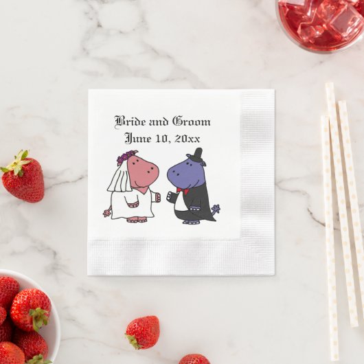 Grappige bruid en bruidegom Hippo bruiloft Cartoon Servetten (Insitu)