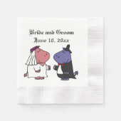 Grappige bruid en bruidegom Hippo bruiloft Cartoon Servetten (Voorkant)