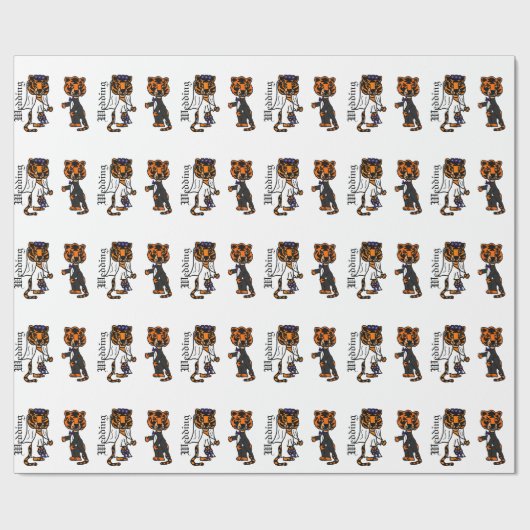 Grappige bruid en bruidegom tijger bruiloft kunst cadeaupapier (Vlak)
