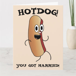 GRAPPIGE BRUILOFT HOTDOG GEFELICITEERD WENSKAART KAART