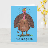 Grappige bruine boerderij kalkoen met vliegen cart kaart (Gele Bloem)