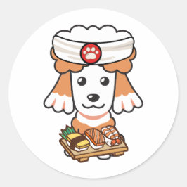 Grappige bruine hond is een sushi chef ronde sticker