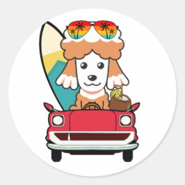 Grappige Bruine Hond rijdt naar het strand Ronde Sticker