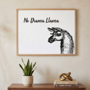 Grappige Brutaal Geen Drama Lama Tekening Zwart en Poster
