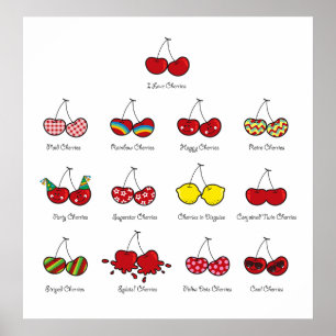 Grappige brutale kersen Schattige tweeling kinderk Poster
