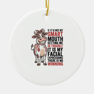 Grappige brutale koe slimme mond vintage grafisch_ keramisch ornament