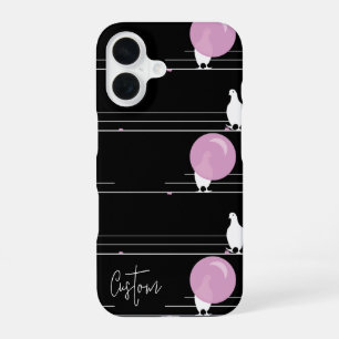 Grappige Bubblegum Vogels op een Draadpatroon met iPhone 16 Hoesje