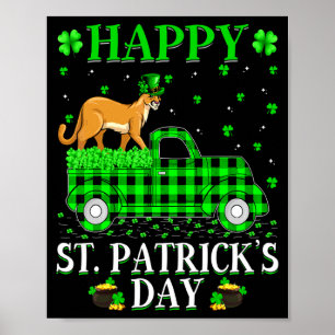 Grappige Buffalo Plaid Groene Truck Cougar St Patr Poster