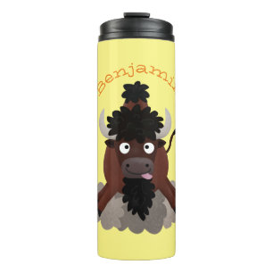 Grappige buffel bizon cartoon illustratie thermosbeker