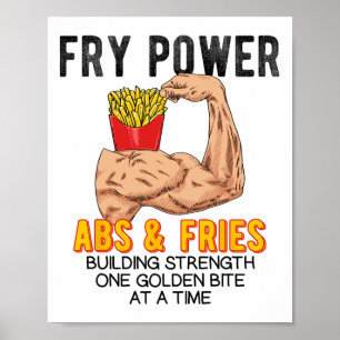 Grappige buikspieroefening Franse frietjes spierop Poster