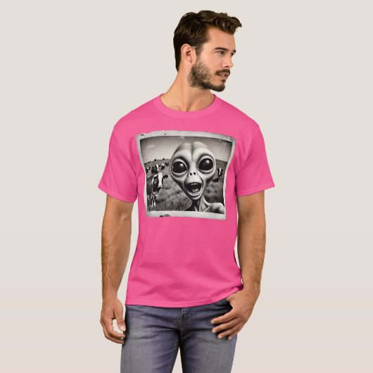 Grappige buitenaardse selfie met Koeien UFO Sci-Fi T-shirt (Voorkant volledig)