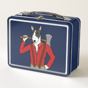 Grappige Bull Terrier Lumberjack metalen lunchbox