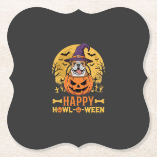 Grappige Bulldog Halloween Gelukkig Howl-O-Ween Vi Kartonnen Onderzetters