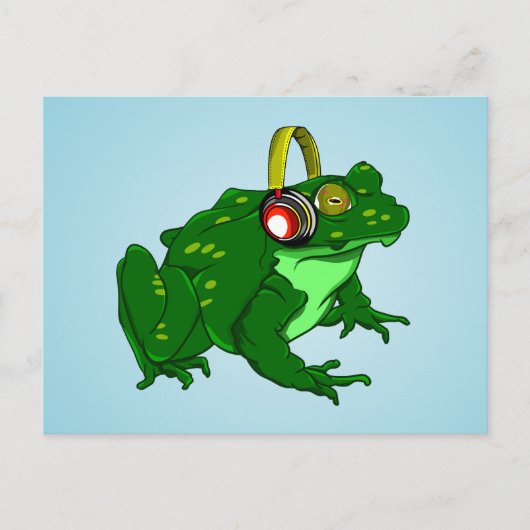 Grappige Bullfrog met hoofdtelefoon Briefkaart (Voorkant)