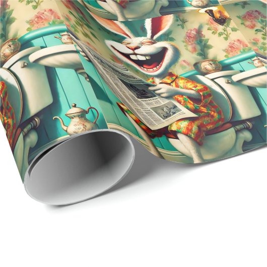 Grappige Bunny op Toilet Badkamer Art Cadeaupapier (Rol Hoek)