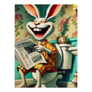 Grappige Bunny op Toilet Badkamer Art Perfect Poster