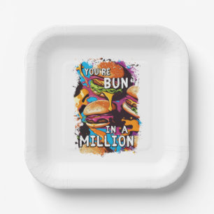 Grappige BURGER Bun in een Miljoen Pun voor Voedse Papieren Bordje
