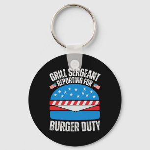 Grappige burger houdt van Amerikaanse vlag Happy 4 Sleutelhanger