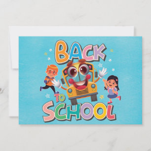 Grappige bus met kinderen, terug naar school feestdagenkaart