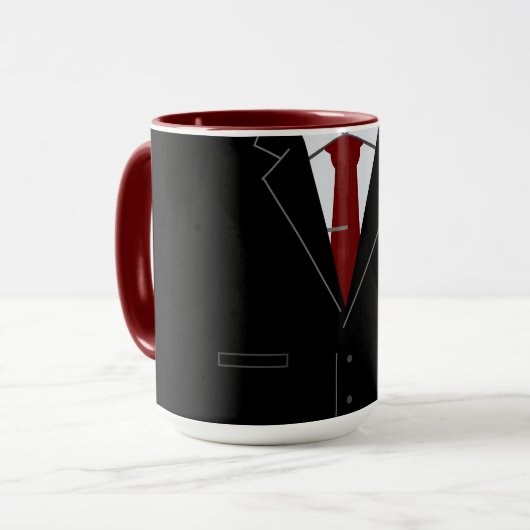 Grappige Business Mok Black Suit met aangepaste na (Voorkant links)