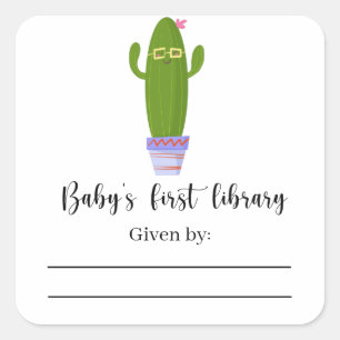 Grappige cactus - Baby Shower boekplaat Vierkante Sticker