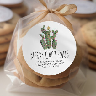 Grappige Cactus Kerstvakantie Retouradres Ronde Sticker