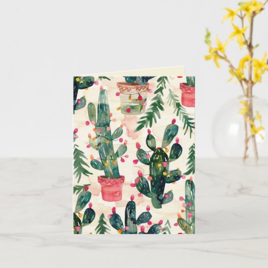 Grappige cactus kleurrijke lichten kerstgroet kaart (Gele Bloem)