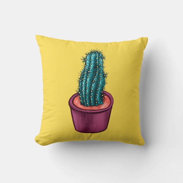 Grappige Cactus Pot Geel Rare Trippy Psychedelic Kussen (Voorkant)