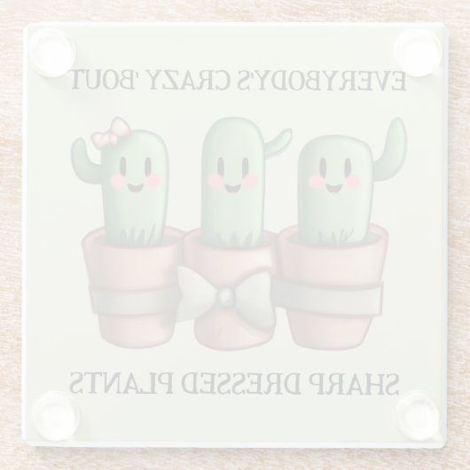 Grappige cactussen Iedereen is gek over scherp ... Glazen Onderzetter (Achterkant)