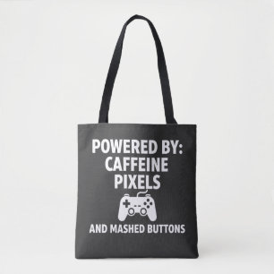 Grappige cafeïne pixels en kapotte knoppen Gamer c Draagtas