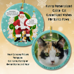 Grappige Calico Cat bezoekt de Kerstman met hilari Keramisch Ornament