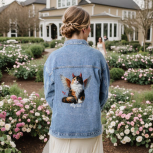 Grappige Calico Duivel en Engel Kat Denim Jacket