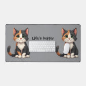 Grappige Calico Kitten met Cattitude Bureaumat (Keyboard & Muis)