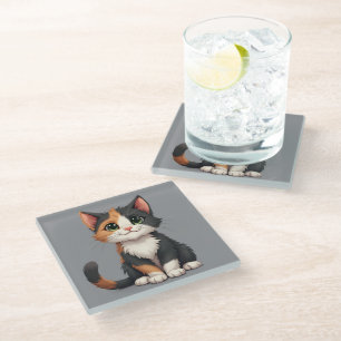 Grappige Calico Kitten met Cattitude Glazen Onderzetter