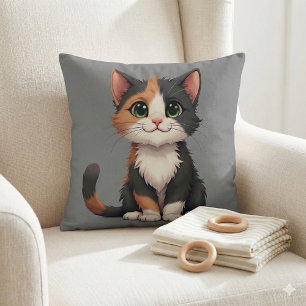 Grappige Calico Kitten met Cattitude Kussen