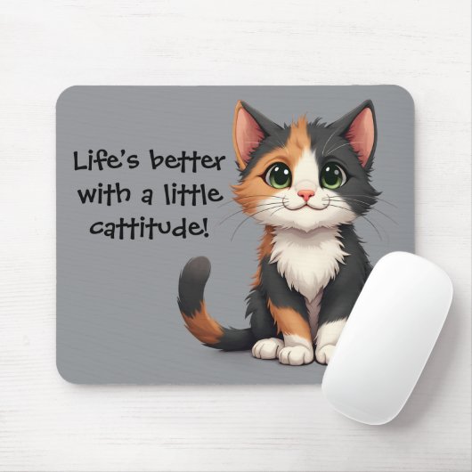 Grappige Calico Kitten met Cattitude Muismat (Met muis)