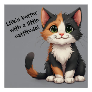 Grappige Calico Kitten met Cattitude Perfect Poster