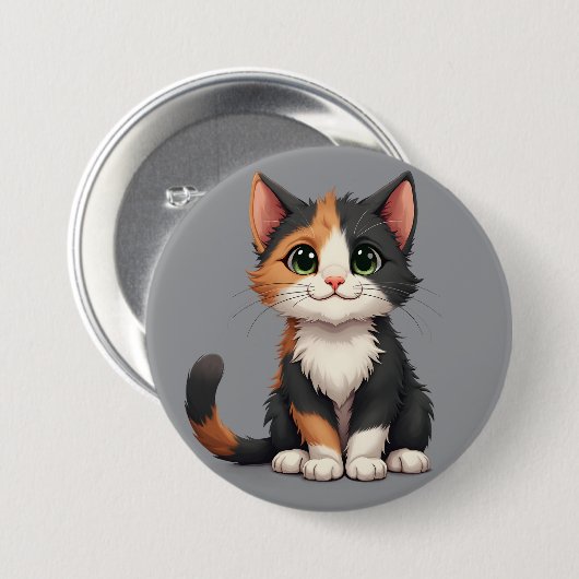 Grappige Calico Kitten met Cattitude Ronde Button 7,6 Cm (Voorkant /achterkant)