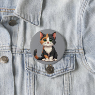 Grappige Calico Kitten met Cattitude Ronde Button 7,6 Cm