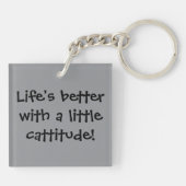 Grappige Calico Kitten met Cattitude Sleutelhanger (Achterkant)