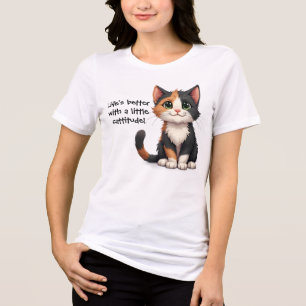 Grappige Calico Kitten met Cattitude Tri-Blend Shirt