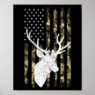 Grappige camouflage Amerikaanse vlag Whitetail Buc Poster
