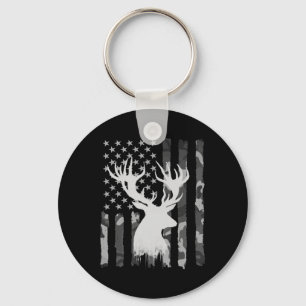 Grappige camouflage Amerikaanse vlag Whitetail Buc Sleutelhanger