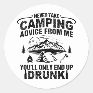 Grappige camping drink gezegden ronde sticker