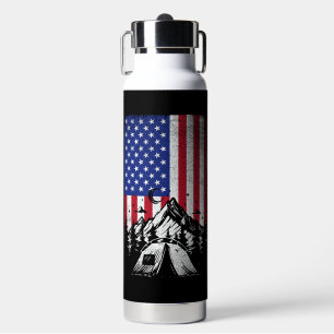 Grappige Camping Wandelen Lover Amerikaanse vlag Waterfles