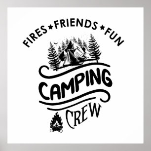 Grappige campingcrew slogan camper vrienden poster