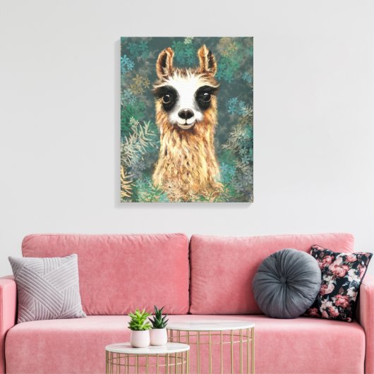 Grappige Canvas Gelukkige nieuwsgierige Llama - Sc (Insitu (Woonkamer))