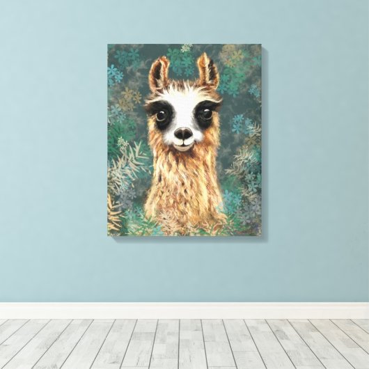 Grappige Canvas Gelukkige nieuwsgierige Llama - Sc (Insitu (Houten vloer))