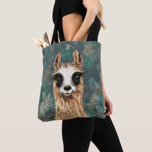 Grappige Canvas tas met Curious Llama (Dichtbij)