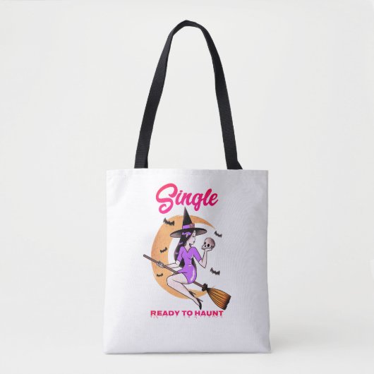 Grappige canvas tas met een heksensingle Klaar om  (Voorkant)